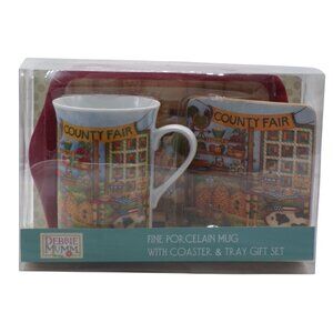 Debbie Mumm COUNTY FAIR Fine Porcelain Mug  With Coaster & Tray Gift Set NIB